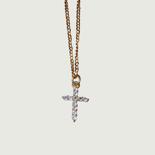 Crystal Cross Necklace - 18" Gold
