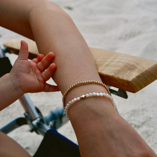 Baroque Pearl + Cross Bracelet
