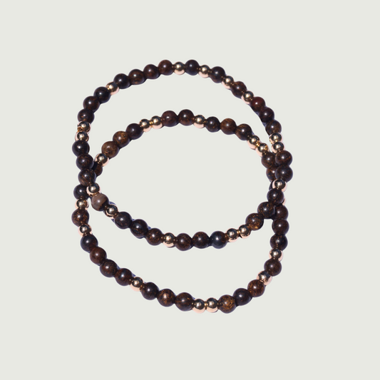Bronzite Stone & Gold - Bracelet Set