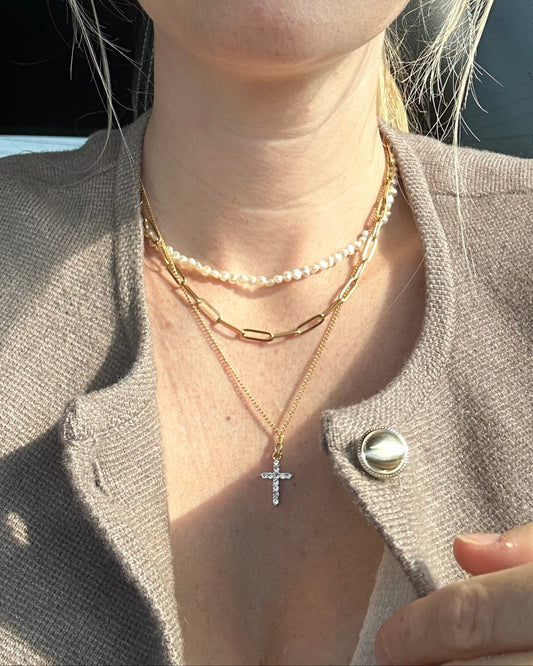 Gold Everyday Crystal Cross Necklace