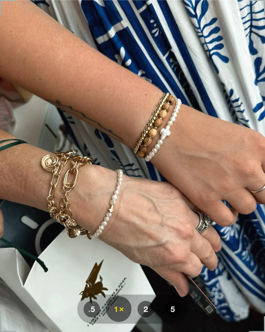 Round Baroque Pearl + Cross Bracelet