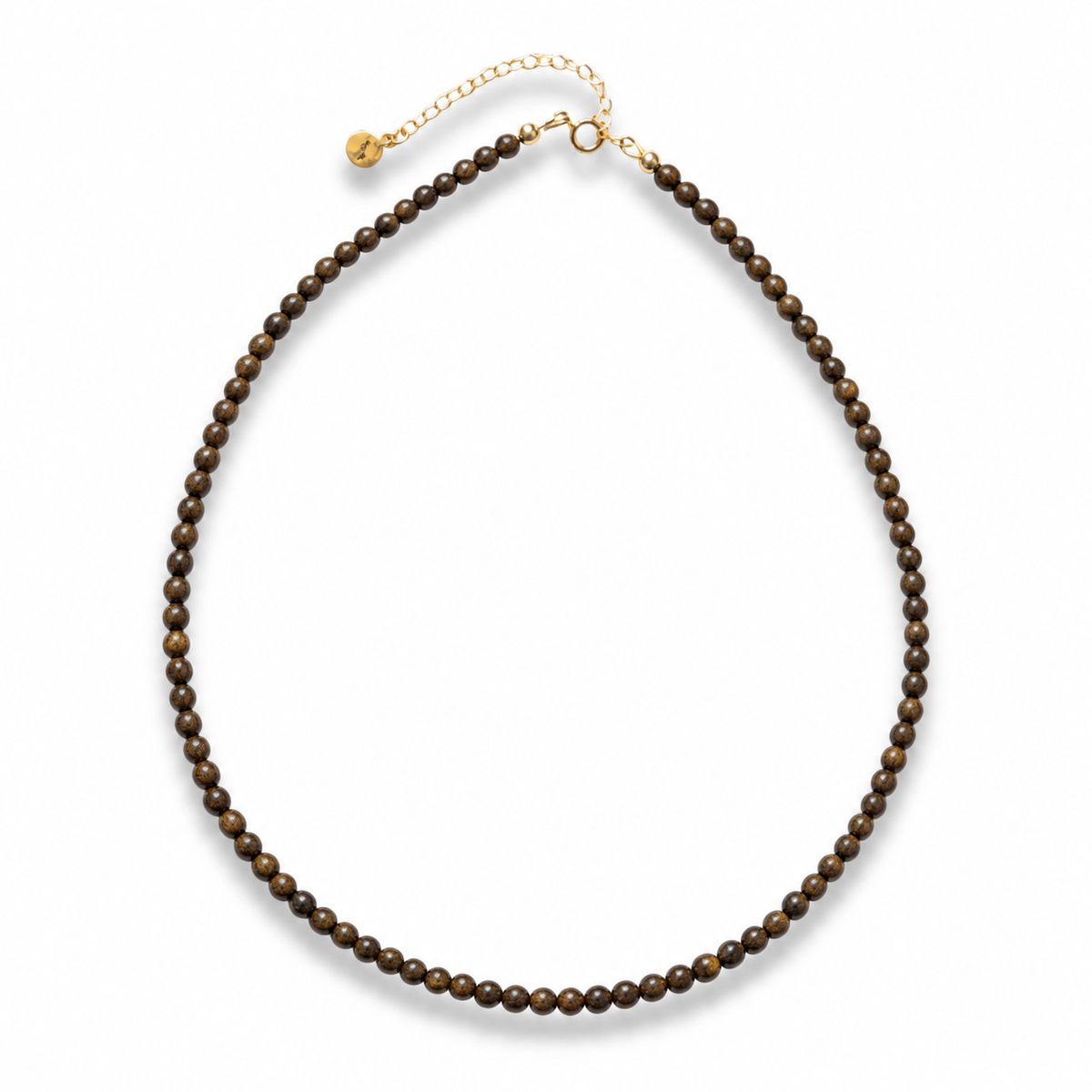 Bronzite beaded necklace with 18k gold-filled clasp and extender chain