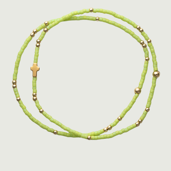 Charis Cross Bracelet Set in Lime Sherbet