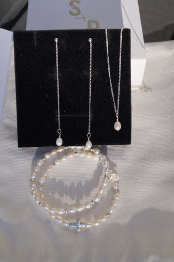 Silver Drop Pearl Earrings