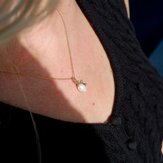 Large Pearl + Cross Charm Necklace