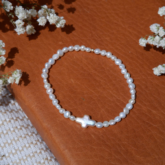 All Pearl Cross Bracelet