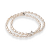 Two pearl bracelets, one with silver cross, on transparent white background