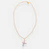 Necklace with a purple cross pendant on a white background