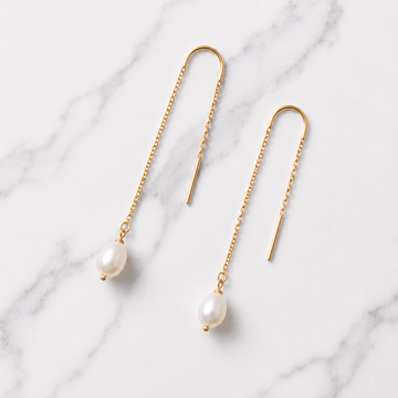 Pearl Drop Thread Earrings • 14k Gold Filled and Freshwater Pearl