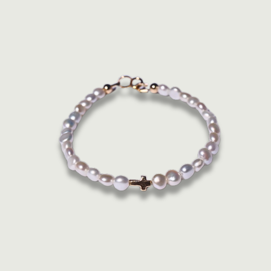 Ruth Signature Gold Cross Baroque Pearl Bracelet